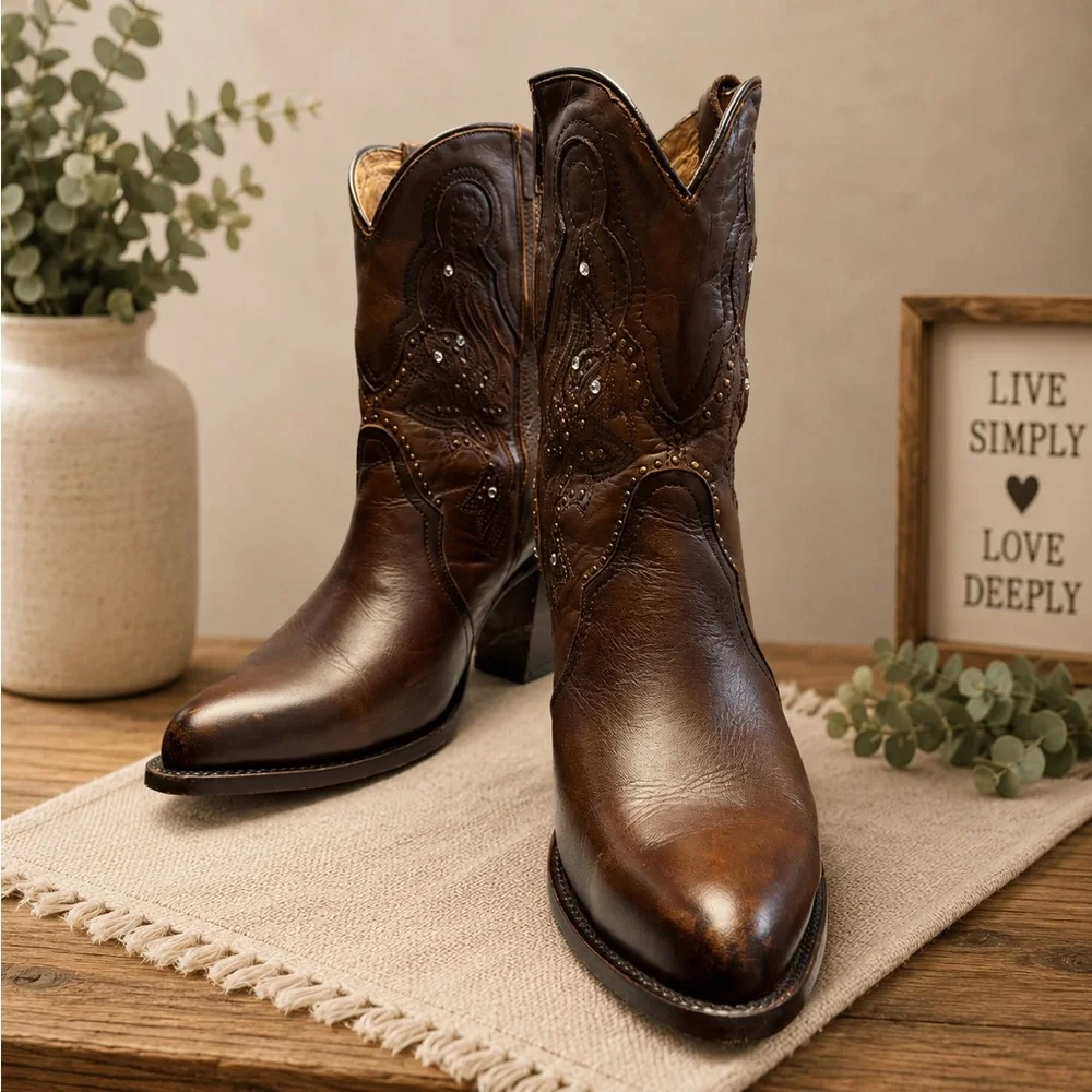 Rio Grande Women's Brown Leather Western Ankle Boots